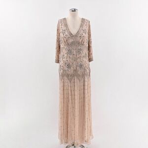 Pisarro Nights Beaded Sequin Lace Gown Size 12 Gala Wedding 20s Drop Waist Dress